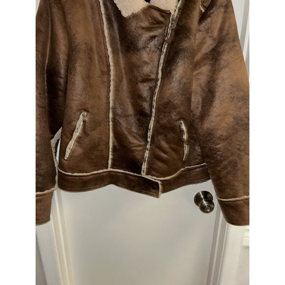 Marrakech Marissa Sherpa Lined Brown Full Zip Boho Western Moto Jacket Size XL - Picture 4 of 8